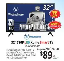 ABC Warehouse Westinghouse 32" 720p LED Xumo Smart TV offer