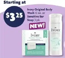 Family Dollar Ivory original body wash or sensitive bar soap offer