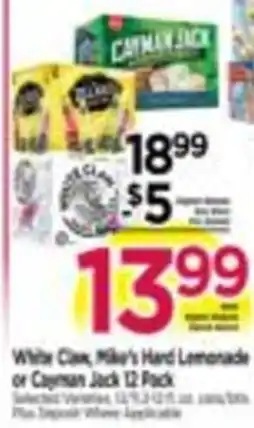 Tops White Claw, Mike's Hard Lemonade or Cayman Jack 12 Pack offer