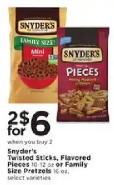 Cub Foods Snyder's Twisted Sticks, Flavored Pieces or Family Size Pretzels offer