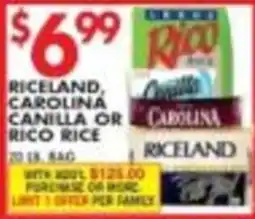 Pioneer Supermarkets Riceland Carolina Canilla or Rico Rice offer