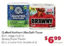 Family Fare Quilted Northern Ultra Bath Tissue or Brawny Paper Towels offer