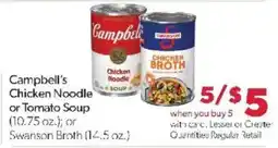 Family Fare Campbell's Chicken Noodle or Tomato Soup or Swanson Broth offer