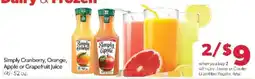 Family Fare Simply Cranberry, Orange, Apple or Grapefruit Juice offer