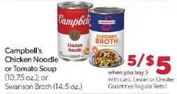 Family Fresh Market Campbell's Chicken Noodle or Tomato Soup or Swanson Broth offer