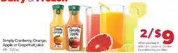 Family Fresh Market Simply Cranberry, Orange, Apple or Grapefruit Juice offer