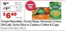 Family Fresh Market Green Mountain, Donut Shop, Newman's Own, McCafé, Swiss Miss or Caribou Coffee K-Cups offer