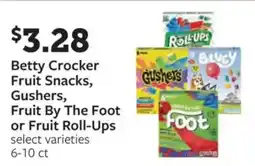 Fareway Betty Crocker fruit snacks, gushers, fruit by the foot or fruit roll-ups offer