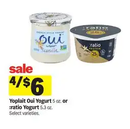 Meijer Yoplait Oui Yogurt 5 oz. or :ratio Yogurt 5.3 oz offer