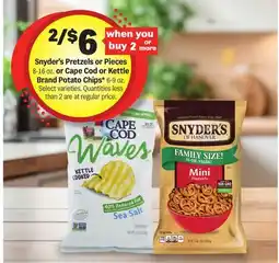Meijer Snyder's Pretzels or Pieces 8-16 oz. or Cape Cod or Kettle Brand Potato Chips* 6-9 oz offer