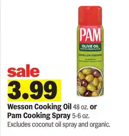 Meijer Wesson Cooking Oil 48 oz. or Pam Cooking Spray 5-6 oz offer