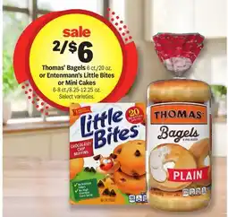 Meijer Thomas' Bagels 6 ct/20 oz. or Entenmann's Little Bites or Mini Cakes offer