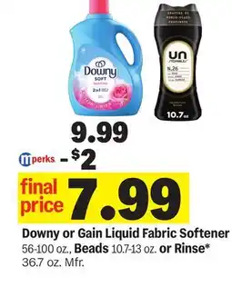 Meijer Downy or Gain Liquid Fabric Softener 56-100 oz., Beads 10.7-13 oz. or Rinse* 36.7 oz. Mfr offer