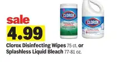 Meijer Clorox Disinfecting Wipes 75 ct. or Splashless Liquid Bleach 77-81 oz offer
