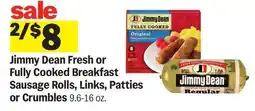Meijer Jimmy Dean Fresh or Fully Cooked Breakfast Sausage Rolls, Links, Patties or Crumbles offer