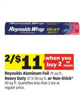 Meijer Reynolds Aluminum Foil 75 sq ft., Heavy Duty 37.5-50 sq ft. or Non-Stick* 50 sq ft offer