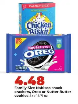 Hy-Vee Family Size Nabisco snack crackers, Oreo or Nutter Butter cookies offer