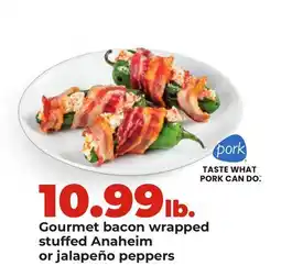 Hy-Vee Gourmet bacon wrapped stuffed Anaheim or jalapeño peppers offer