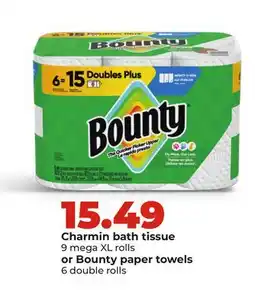 Hy-Vee Charmin Bath Tissue 9 Mega XL Rolls Or Bounty Paper Towels 6 Double Rolls offer