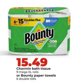 Hy-Vee Charmin bath tissue or Bounty paper towels offer
