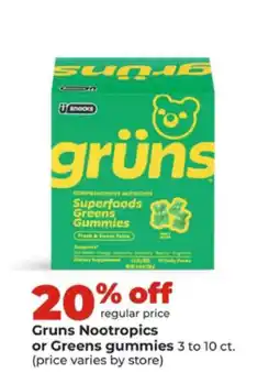 Hy-Vee Gruns Nootropics or Greens gummies offer