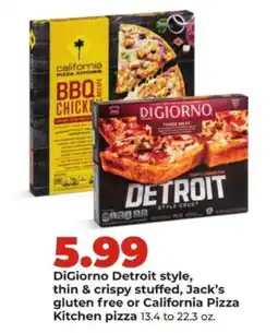 Hy-Vee DiGiorno Detroit style, thin & crispy stuffed, Jack's gluten free or California Pizza Kitchen pizza offer