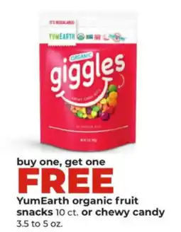 Hy-Vee YumEarth organic fruit snacks or chewy candy offer