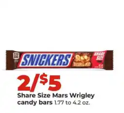 Hy-Vee Snickers share size mars wrigley candy bars offer