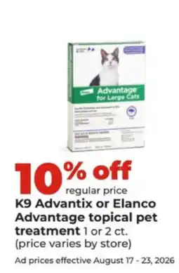 Hy-Vee K9 Advantix or Elanco Advantage topical pet treatment offer