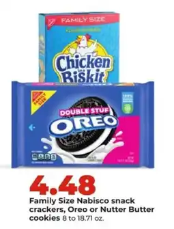Hy-Vee Family Size Nabisco snack crackers, Oreo or Nutter Butter cookies offer