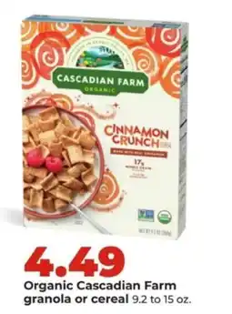 Hy-Vee Organic Cascadian Farm granola or cereal offer