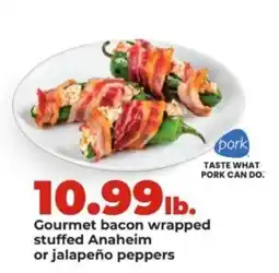 Hy-Vee Pork gourmet bacon wrapped stuffed anaheim or jalapeño peppers offer