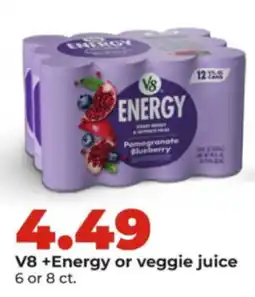 Hy-Vee V8 +Energy or veggie juice offer