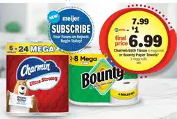 Meijer Charmin Bath Tissue or Bounty Paper Towels offer