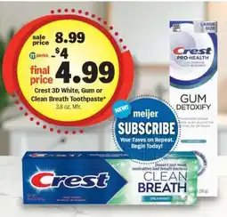 Meijer Crest 3D White, Gum or Clean Breath Toothpaste offer
