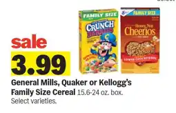 Meijer General Mills, Quaker or Kellogg’s Family Size Cereal offer