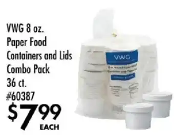 Vwg paper food containers and lids