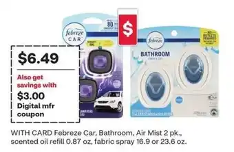 Febreze Car, Bathroom, Air Mist 2 pk