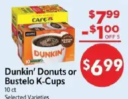 Homeland Market Dunkin' Donuts or Bustelo K-Cups offer