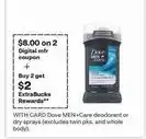CVS Dove Men+Care deodorant or dry sprays offer