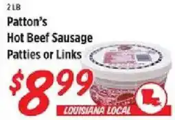 Rouses Patton's Hot Beef Sausage Patties or Links offer