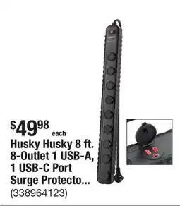The Home Depot Husky Husky 8 ft. 8-Outlet 1 USB-A, 1 USB-C Port Surge Protector with Backlit Outlets offer