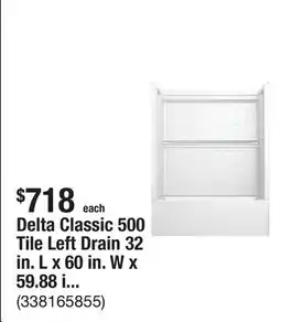The Home Depot Delta Classic 500 Tile Left Drain 32 in. L x 60 in. W x 59.88 in. H Alcove Bathtub Kit with Tub Wall offer