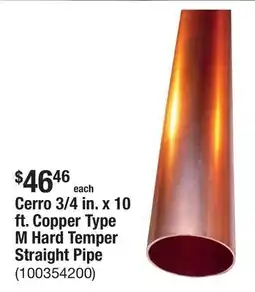 The Home Depot Cerro 3/4 in. x 10 ft. Copper Type M Hard Temper Straight Pipe offer