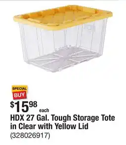 The Home Depot HDX 27 Gal. Tough Storage Tote in Clear with Yellow Lid offer