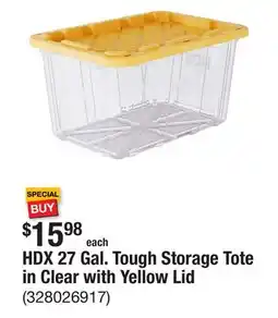 The Home Depot HDX 27 Gal. Tough Storage Tote in Clear with Yellow Lid offer