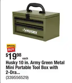The Home Depot Husky 10 in. Army Green Metal Mini Portable Tool Box with 2-Drawers offer