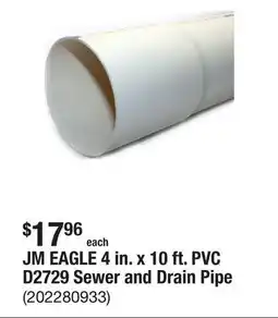 The Home Depot JM EAGLE 4 in. x 10 ft. PVC D2729 Sewer and Drain Pipe offer