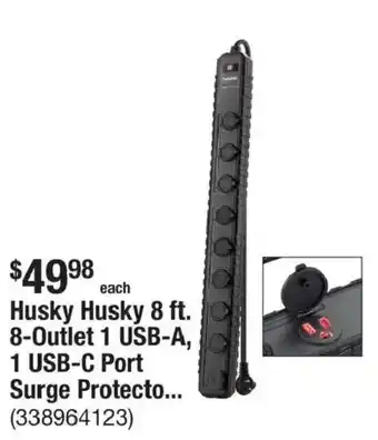 Husky 8-Outlet 1 USB-A, 1 USB-C Port Surge Protector