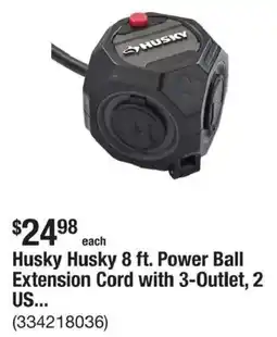 The Home Depot Husky 8 ft. Power Ball Extension Cord with 3-Outlet, 2 US... offer
